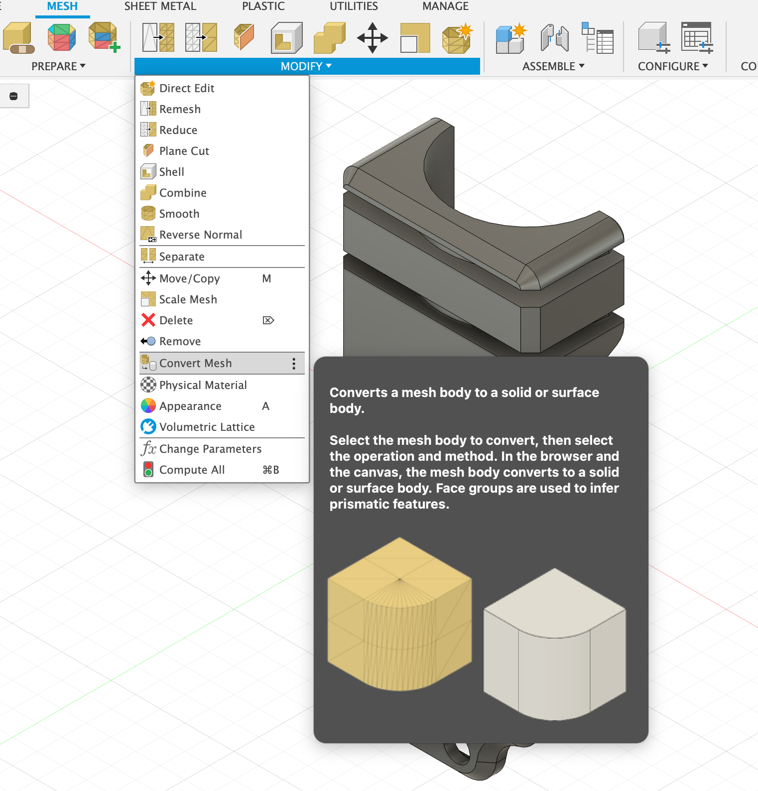 Click "Modify" then "Convert Mesh"