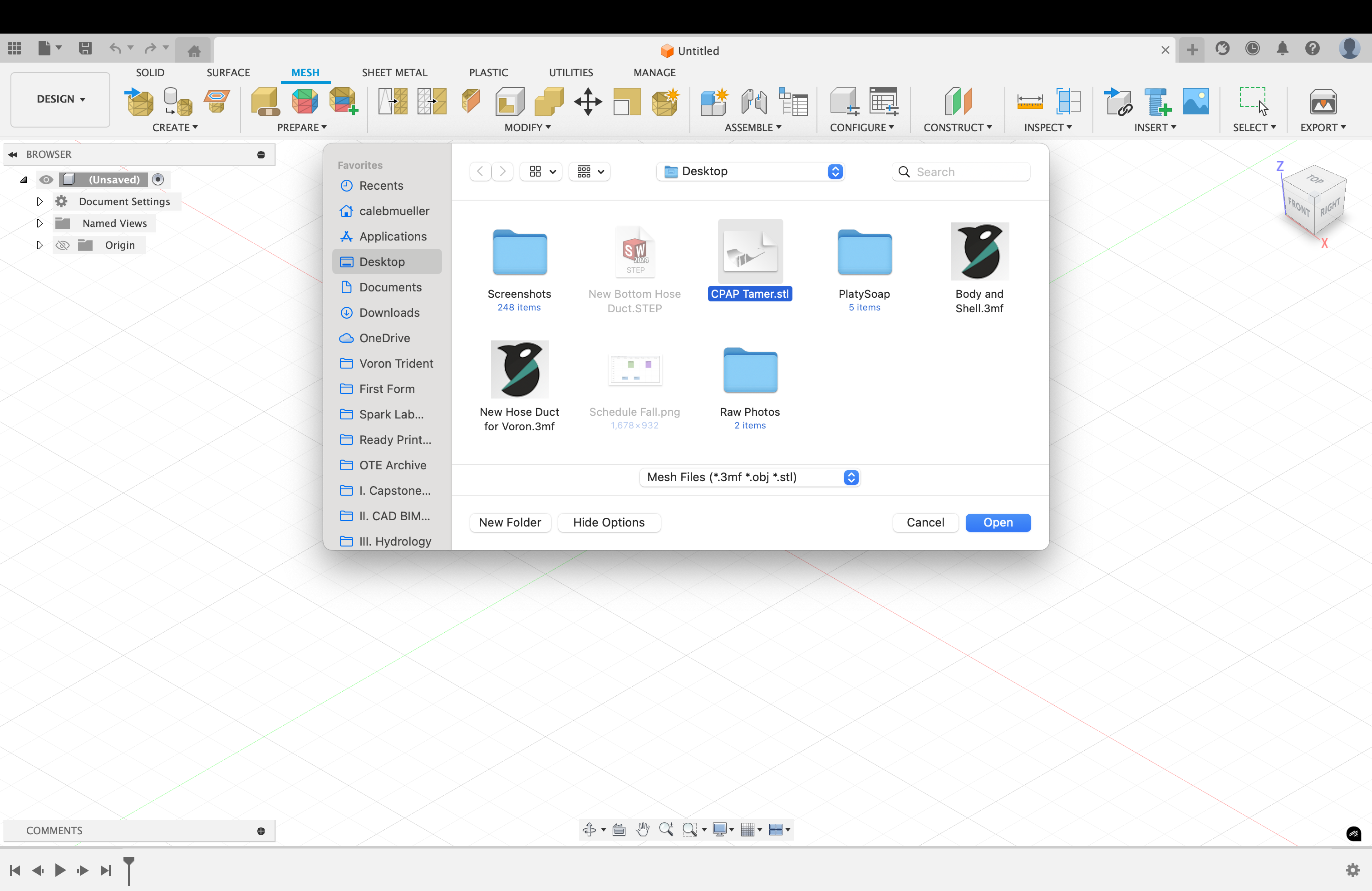 Open the STL file you want to import